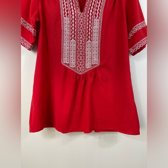 Liesl Women Casual Tops V Neck Short Sleeve Boho Print Shirts Summer Blouses Red - Picture 5 of 14